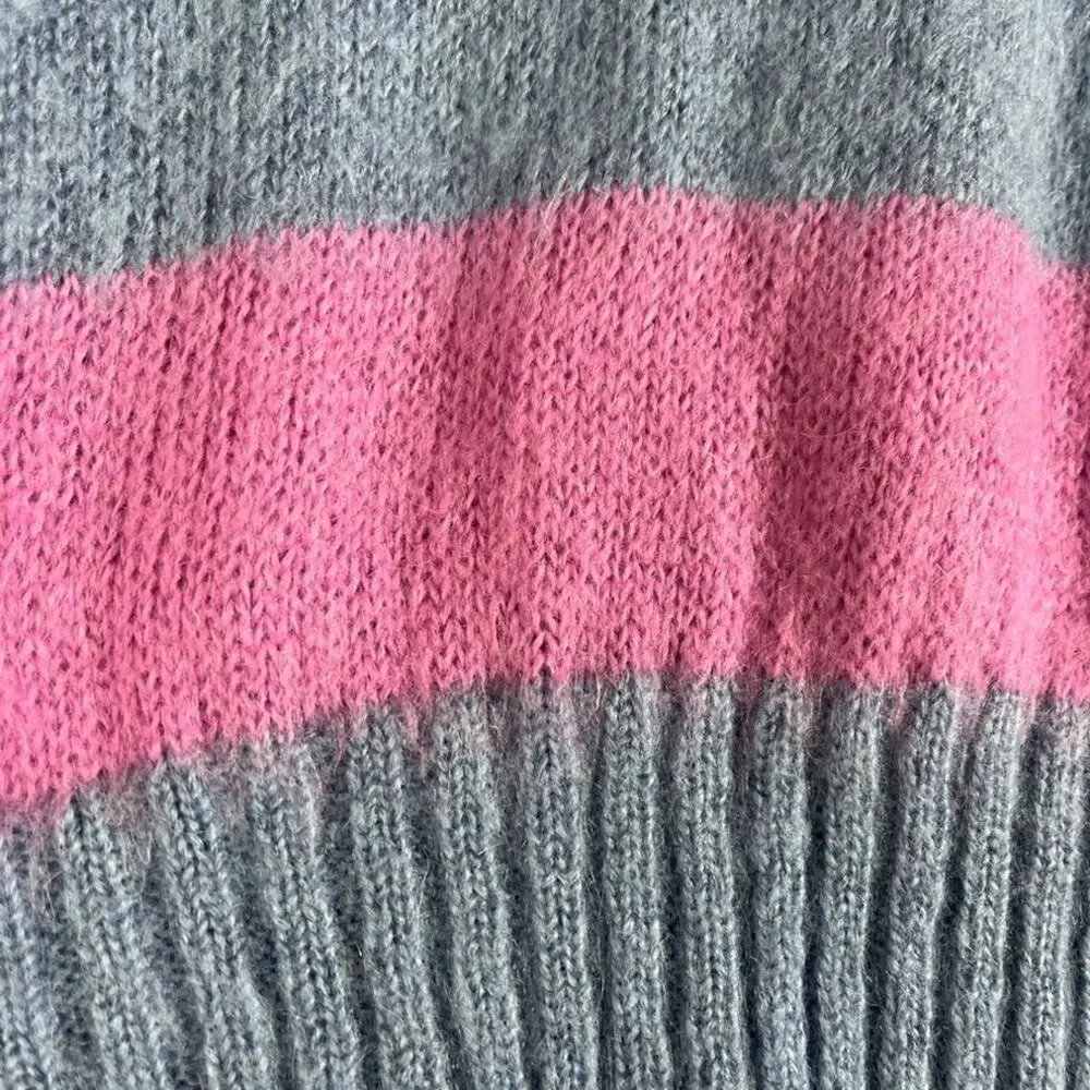 United Colors of Benetton Sweater Womens Size S Pink Blue Mohair Blend Stripe